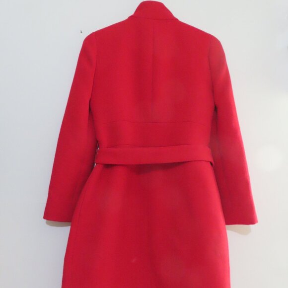 J.Crew Funnel Neck Red Coat with Tie Belt Size 0 - Picture 8 of 11